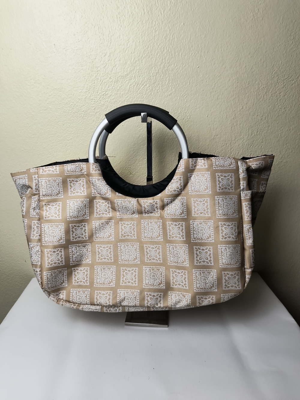 City Tote With Aluminum Handle Beige Tile Patterned - Everyday